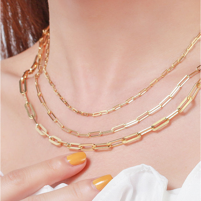 Pandas Jewelry Oval Link Chain Necklace Gold and platinum clavicle chain s925 pure necklace