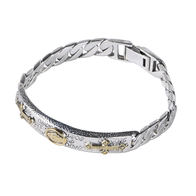 Pandas Jewelry Retro Craft Cross Couple Style Sterling Silver Bracelet