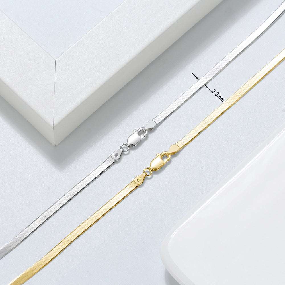 Pandas Jewelry 3mm snake bone necklace clavicle blade chain s925 sterling silver herringbone necklace